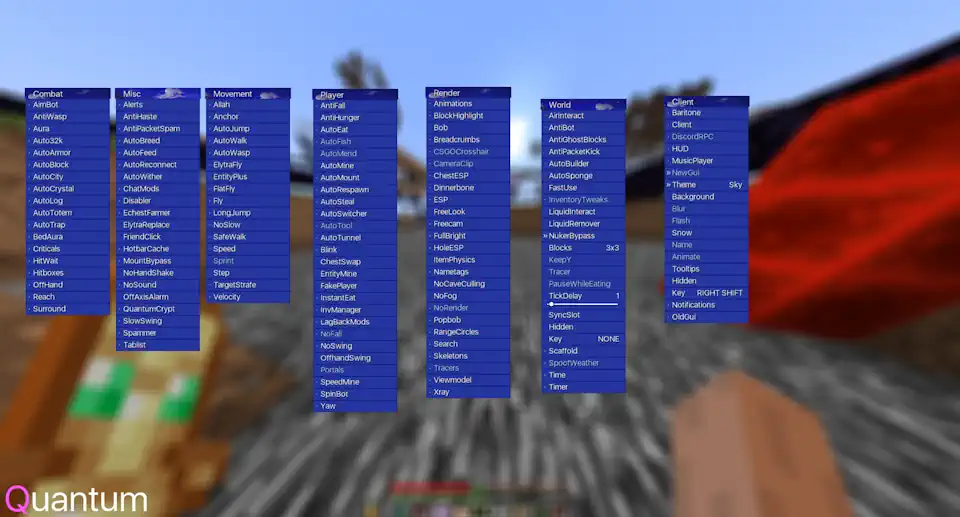 minecraft overlaid with a set of drop-down menus making up the graphical user interface used to configure the utilities we made